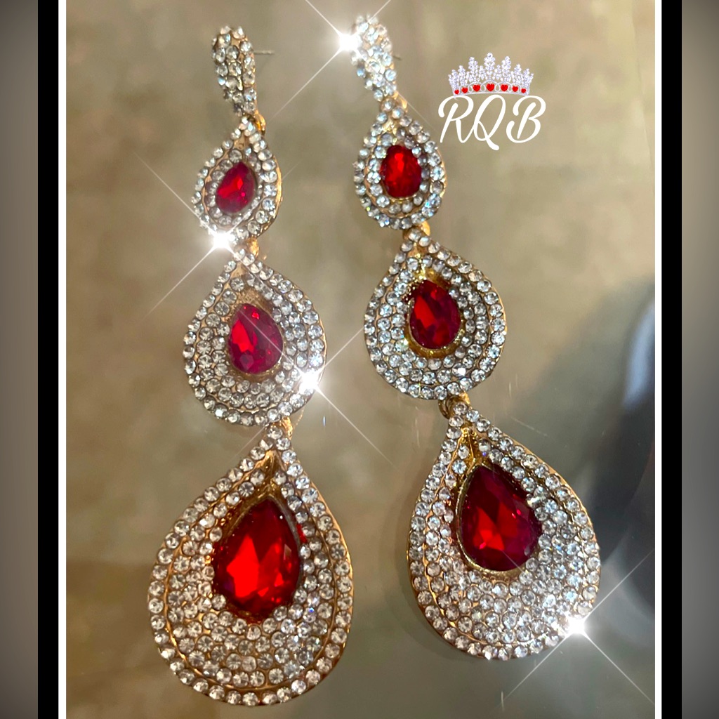 Red And Clear Crystal Pave Set Stones Long Earrings 55$